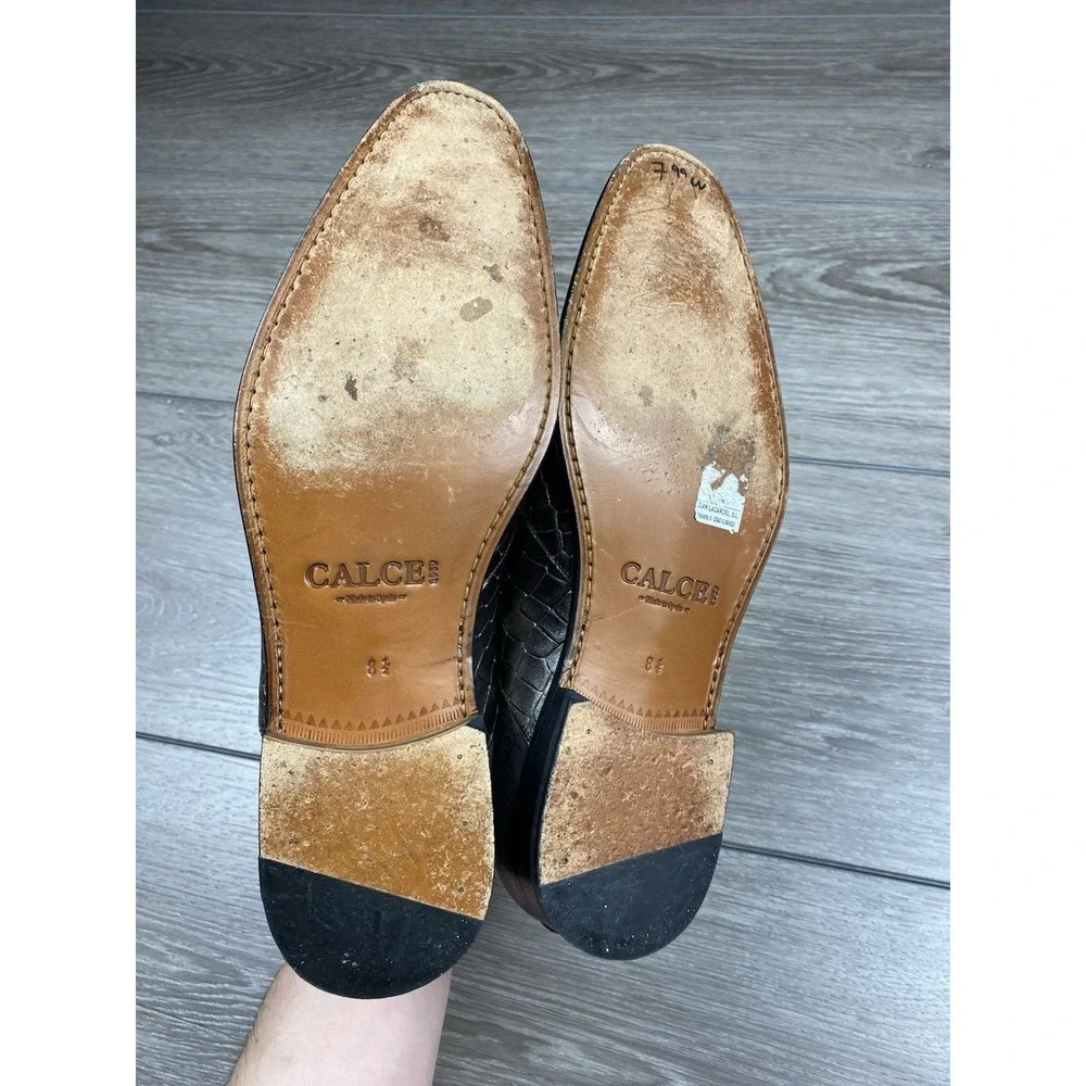 Calce Men's Croc Embossed Leather Textured Dress Loafers Metallic Size 8.5‎